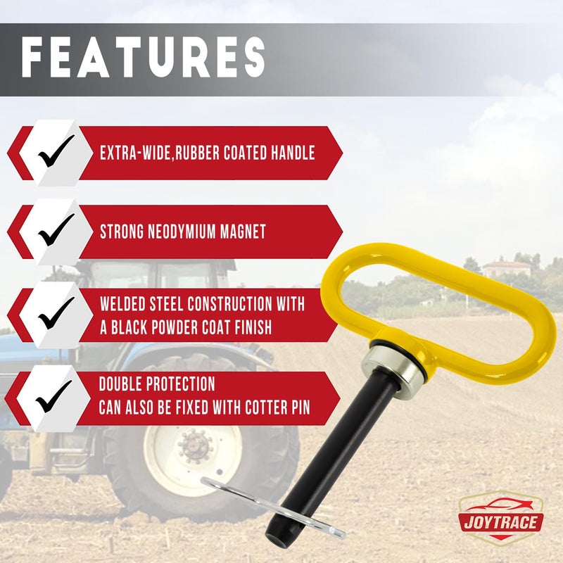 joytrace Magnetic Hitch Pin - Heavy Duty Ultra Strong Neodymium Magnet Trailer Gate Pin for Easy One-Handed Hook On & Off, for Lawn Mower Trailer Hitch Pin and Tow Behind Attachments ( Yellow） - Image 2